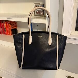 Kate Spade Black Leather Tote with Cream handles
